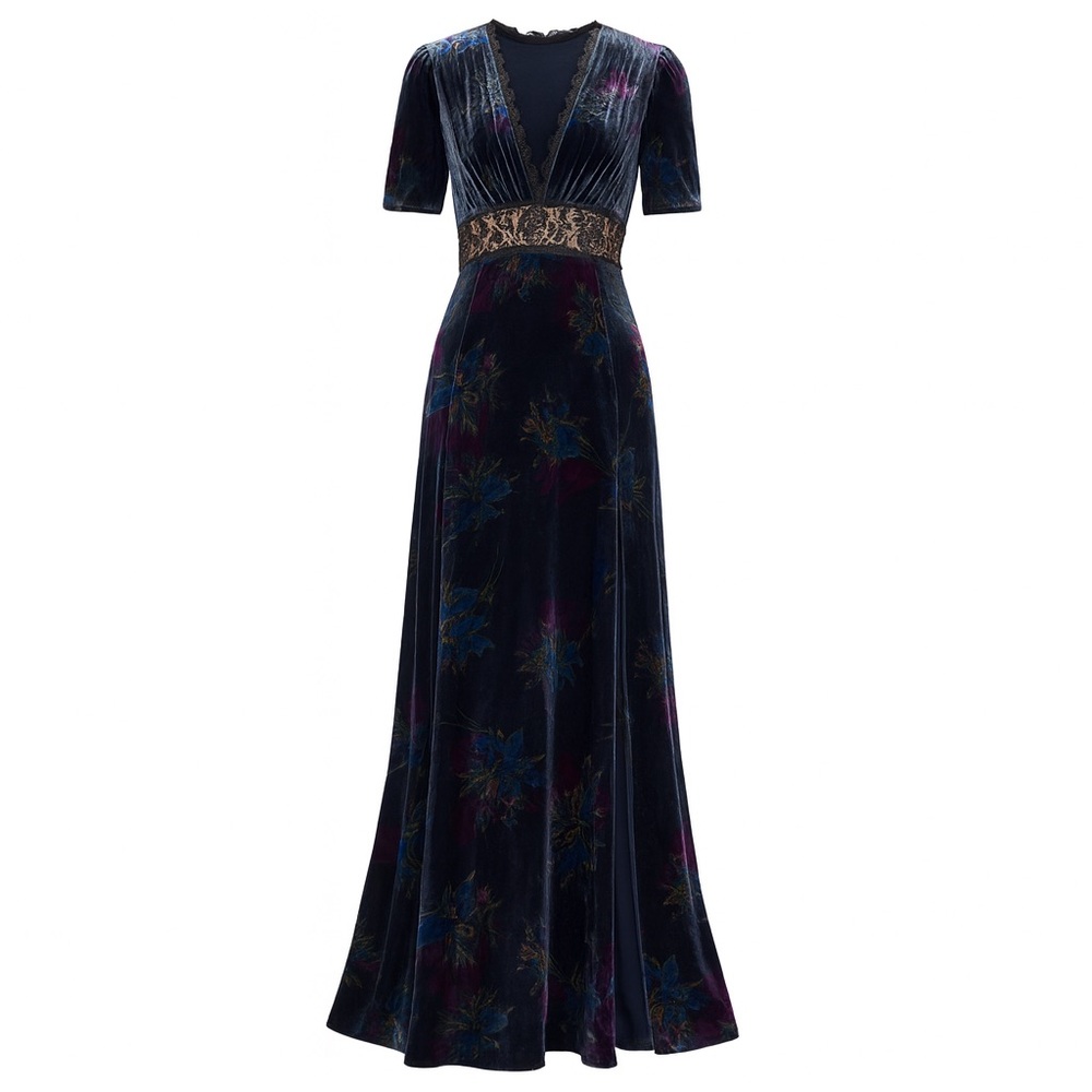 NEW Jill Stuart Women's Lace Inset Velvet Floral Maxi Dress - Picture 13 of 13